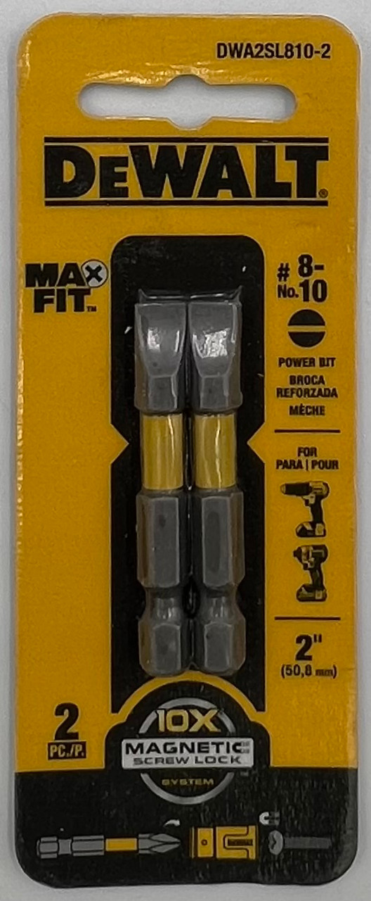 DEWALT DWA2SL810-2 Power Bit Max Fit Slotted #8-10 X 2" L S2 Tool Steel