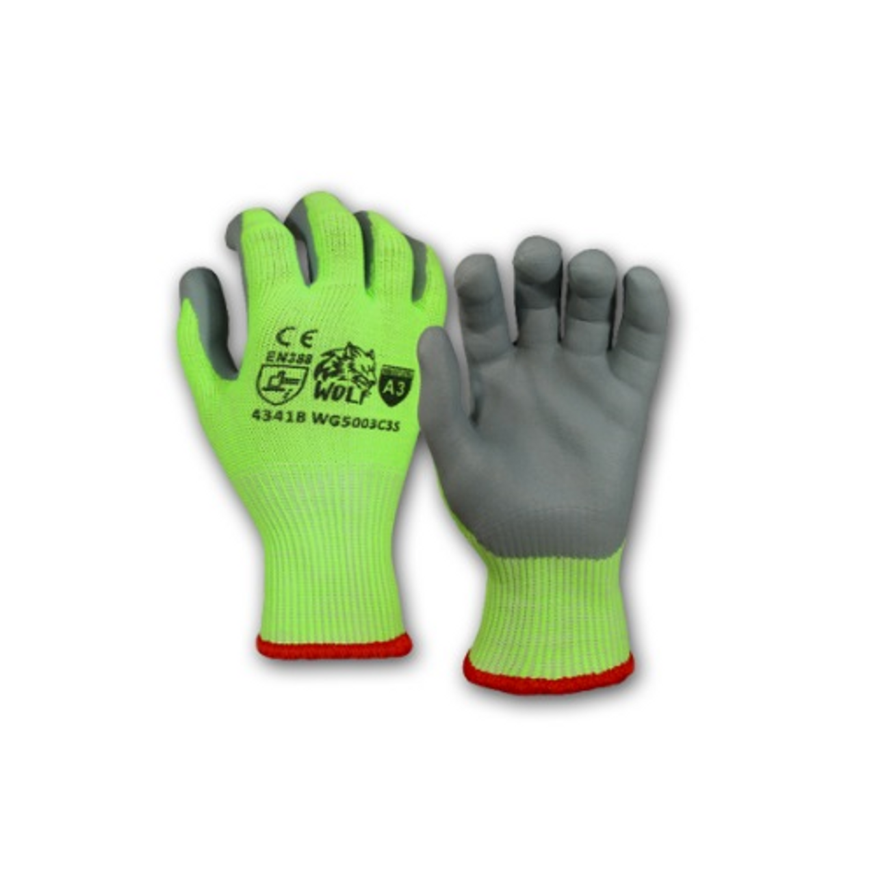 Wolf WG5003C3M Cut Resistant Hi-Viz Lime Nitrile Coated Work Gloves - Medium - (12 Pair)