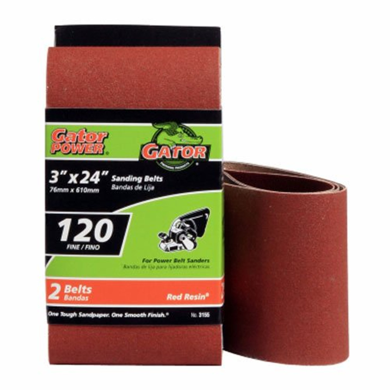 Gator Finishing (3155), 120 Grit, 2 Sanding Belts, 3" x 24"