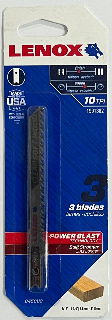 LENOX Tools 1991382 U-Shank Clean Wood Cutting Jig Saw Blade, 4" x 5/16" 10 TPI, 3 Pack