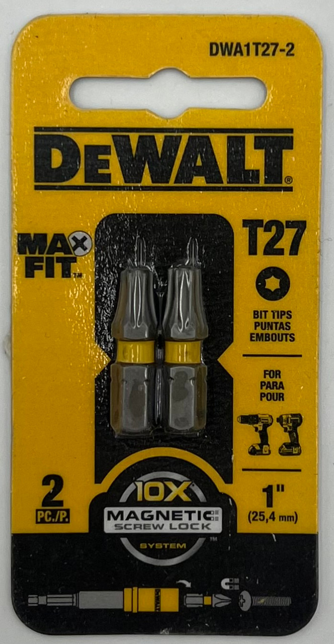 DEWALT DWA1T27-2 Insert Bit Max Fit Torx T27 S X 1" L S2 Tool Steel