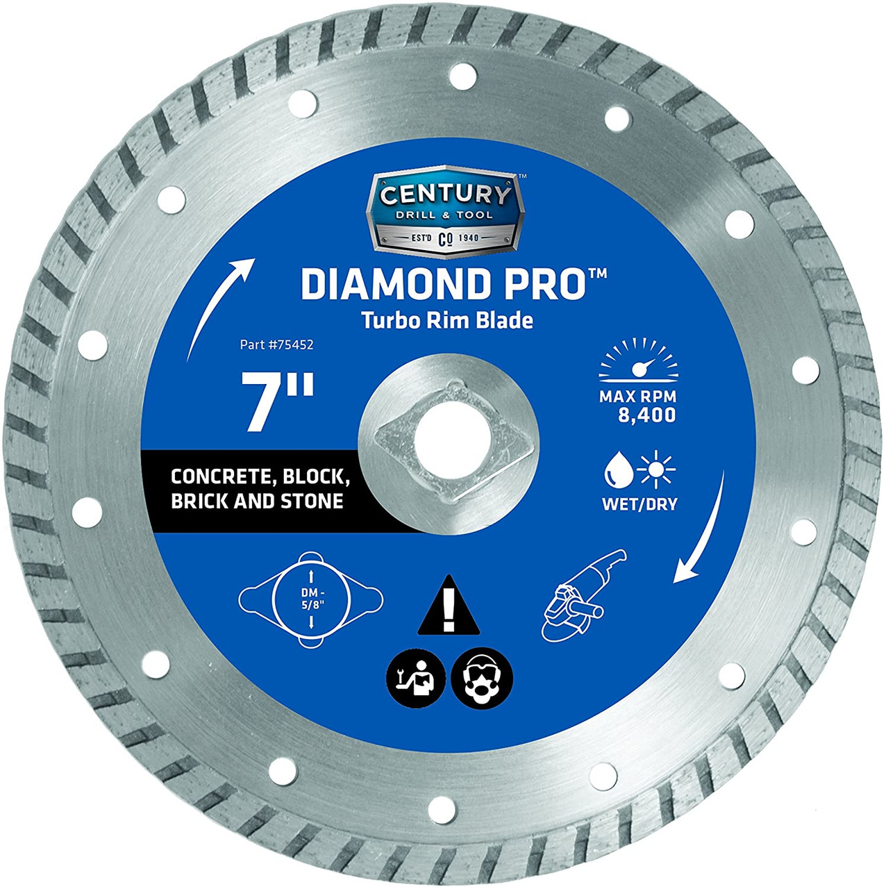 Century Drill and Tool 75452 Professional Turbo Rim Diamond Saw Blade, 7-Inch