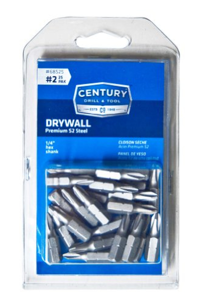 Century Drill and Tool 68525 Premium S2 Steel 25pk. Phillips Drywall Insert Screwdriving Bit #2 x 1""