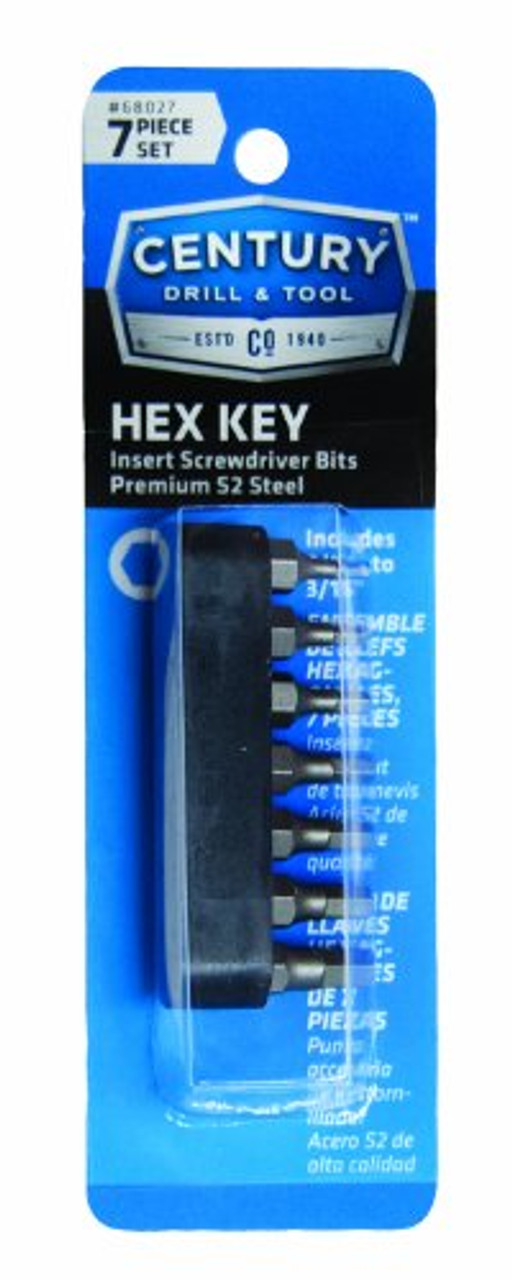 Century Drill and Tool 68027 Premium S2 Steel Hex Key Insert Screwdriving Bit Set, 7 Piece