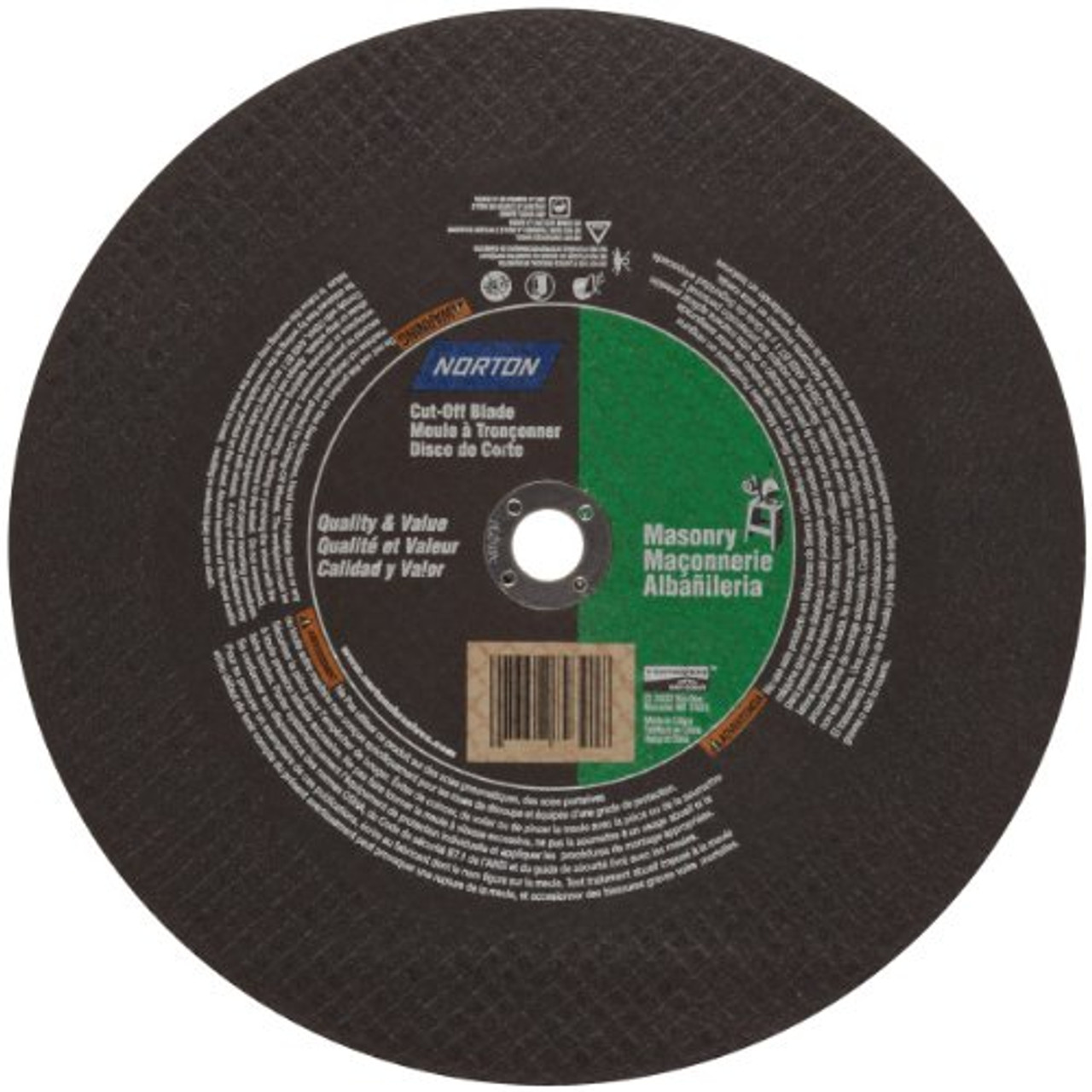 Norton Type 1 Stationary Saw Reinforced Cut-Off Wheel, Masonry Silicon Carbide, 6110 RPM, 10" Diameter, 5/8" Arbor, 3/32" Thick (Pack of 1)