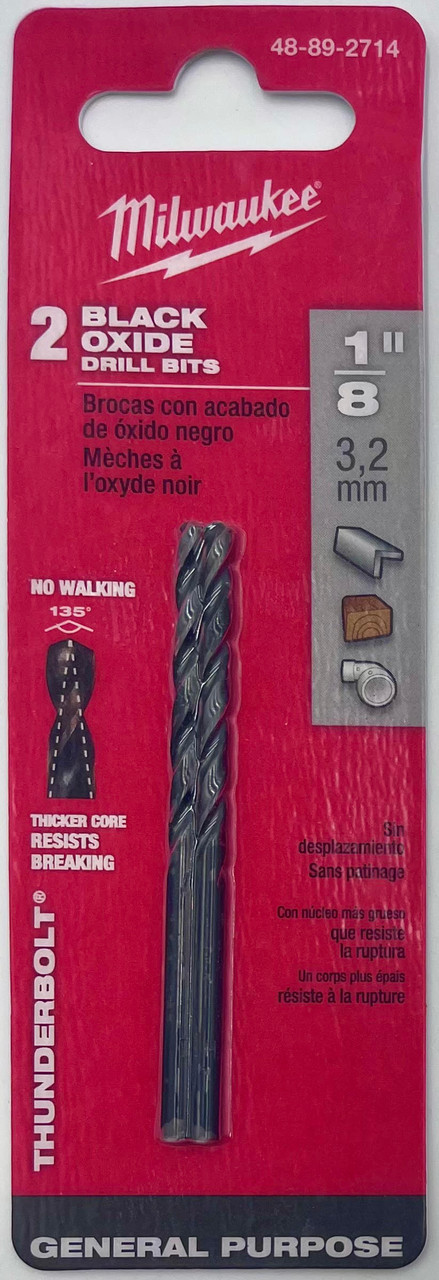 Milwaukee 48-89-2714 Thunderbolt Black Oxide Drill Bit 1/8 in 2pcs