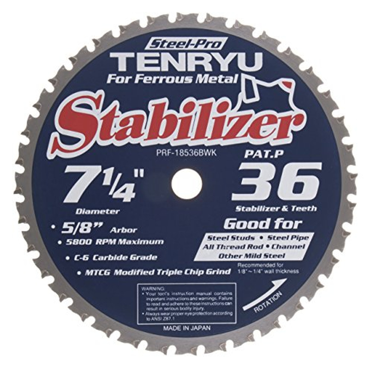 Tenryu PRF-18536BWK Steel-Pro Stabilizer Carbide Saw Blade, 36T x 7-1/4"