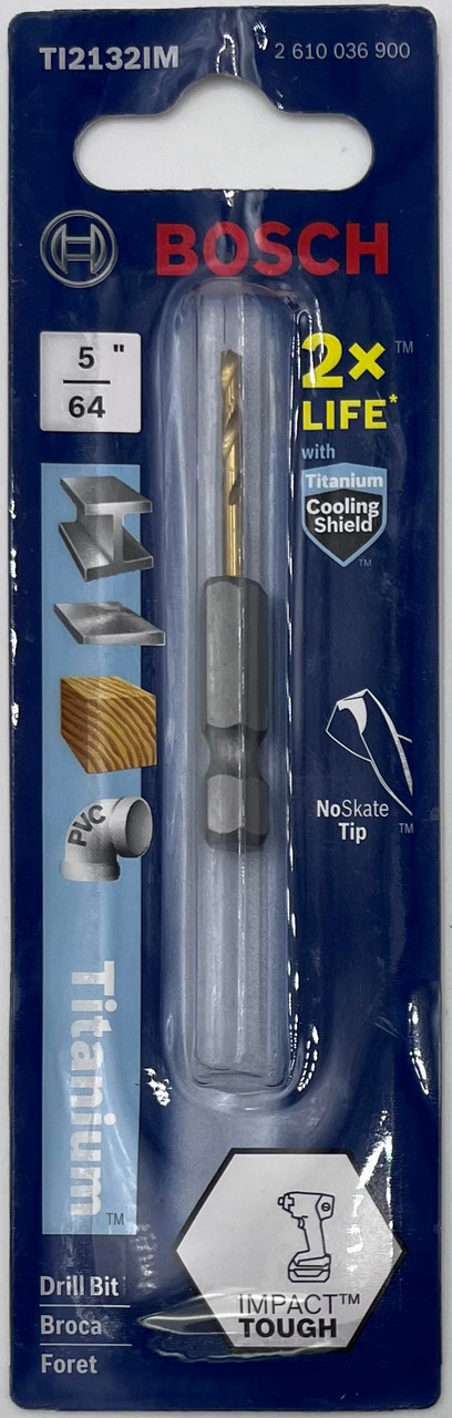 Bosch TI2132IM Titanium Hex Shank Drill Bit 5/64 in
