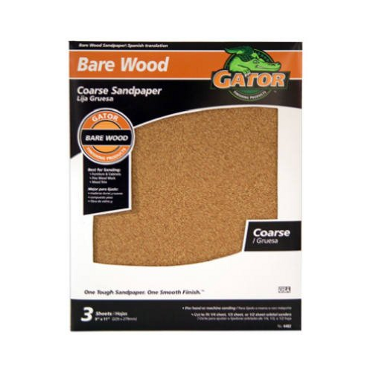 GATOR (4462) 1-Pack/3-Sheets, 9" x 11", 60 Grit Garnet Course Sandpaper