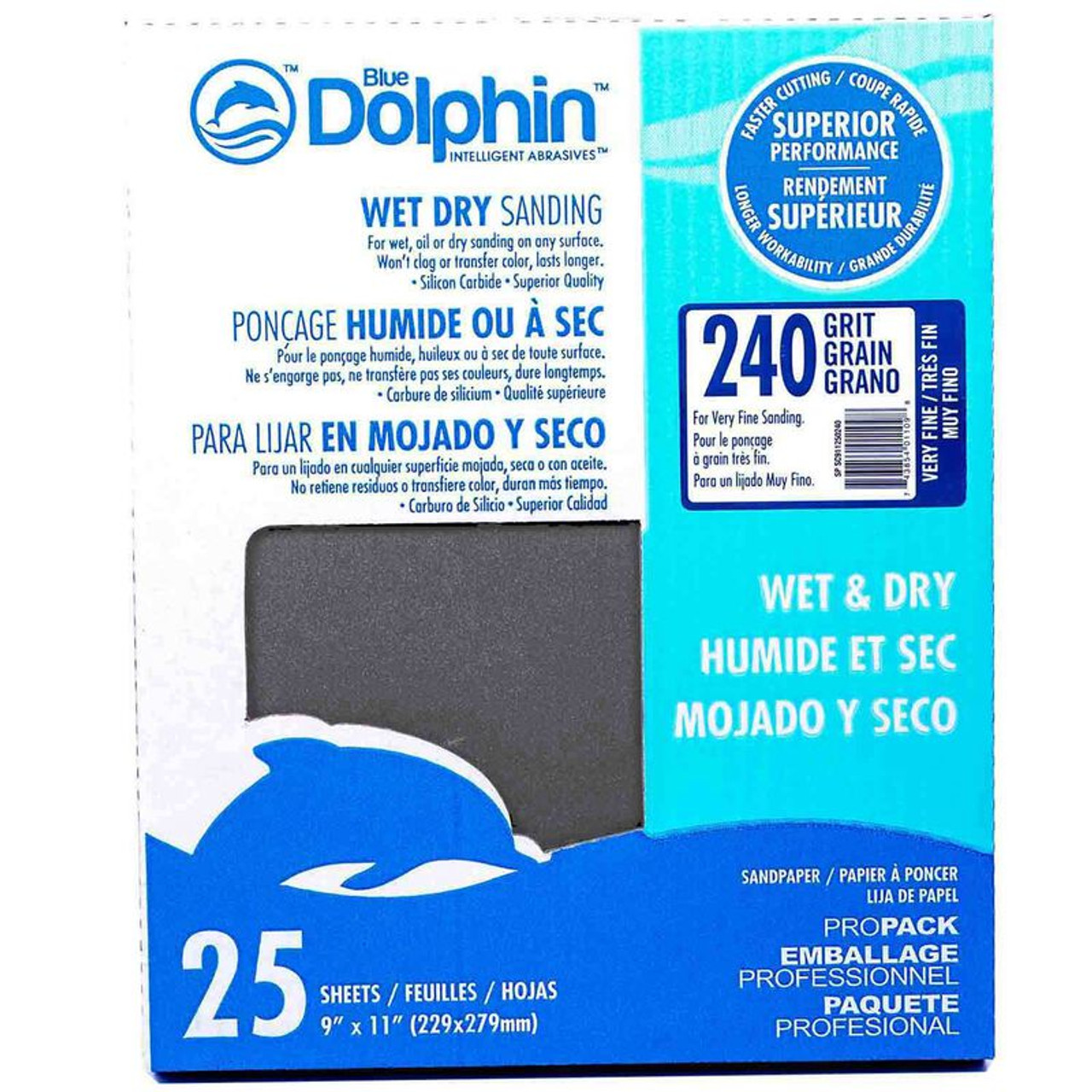 BLUE DOLPHIN (SP SC911250240) Wet/Dry Sandpaper Sheets, 240 Grit, 25-Pack