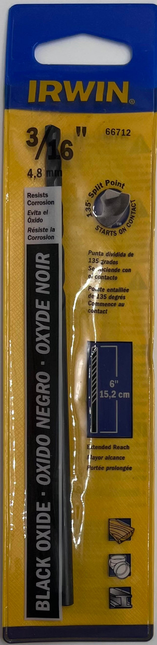 Irwin 66712 Black Oxide Drill Bit 3/16 in x 6 in