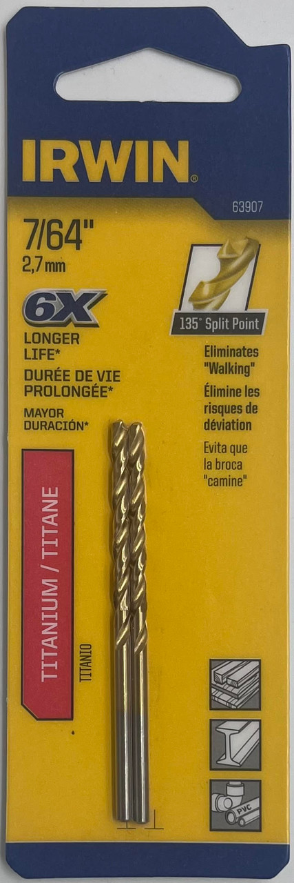 Irwin 63907 Titanium Drill Bit 7/64 inch