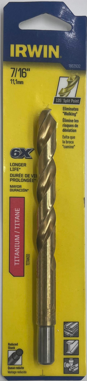 Irwin 1862932 Reduced Shank Titanium Drill Bit 7/16 inch
