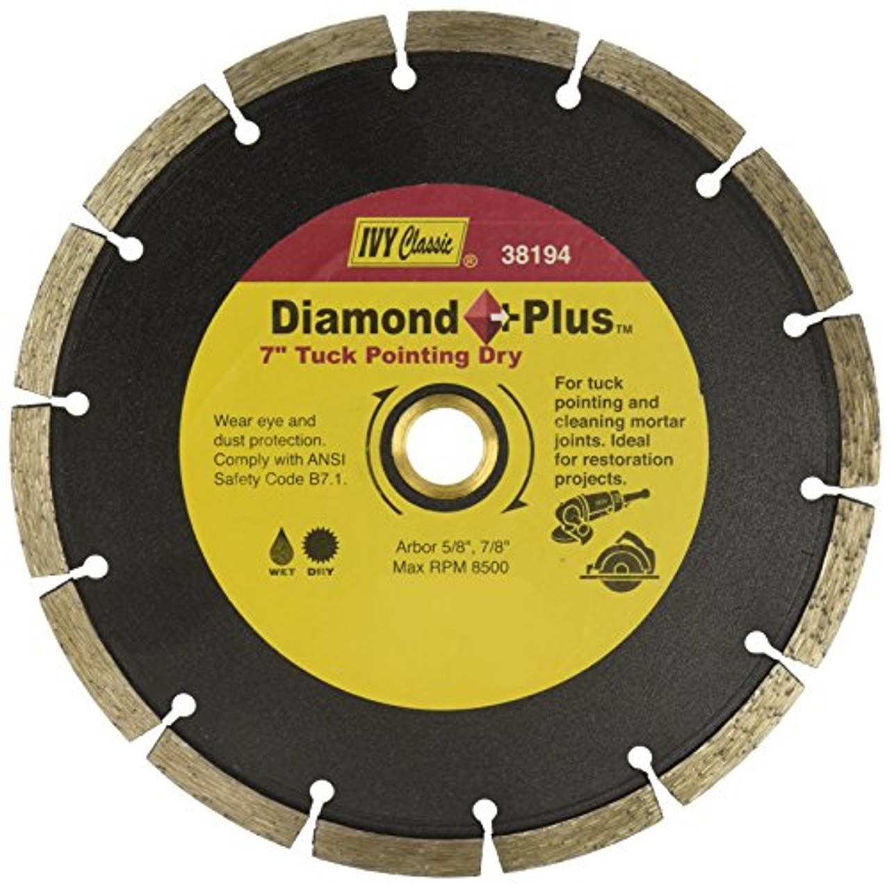 IVY Classic 38194 Diamond Plus Dry and Wet Tuck Pointing Segmented Rim Diamond Blade, 7"