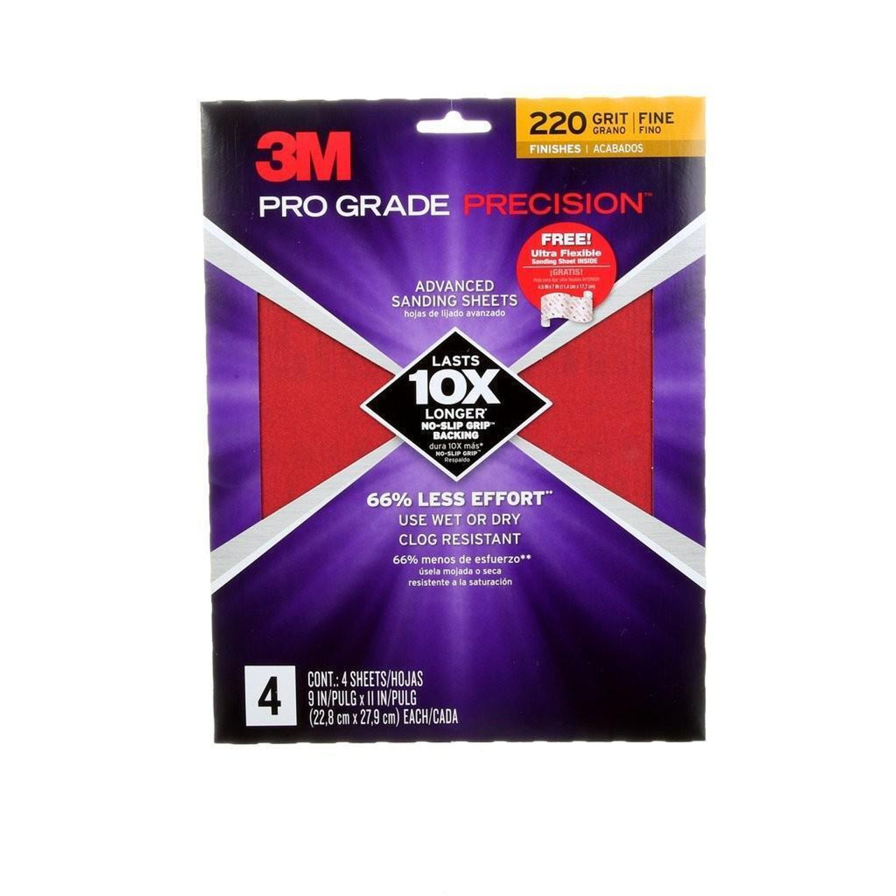 3M (26220PGP-4) Pro-Grade Precision Advanced Sanding Sheets, 220 Grit, 1-Pk/4-Sheets
