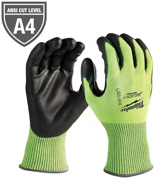 Milwaukee 48-73-8941 Medium High Visibility Level 4 Cut Resistant Polyurethane Dipped Work Gloves