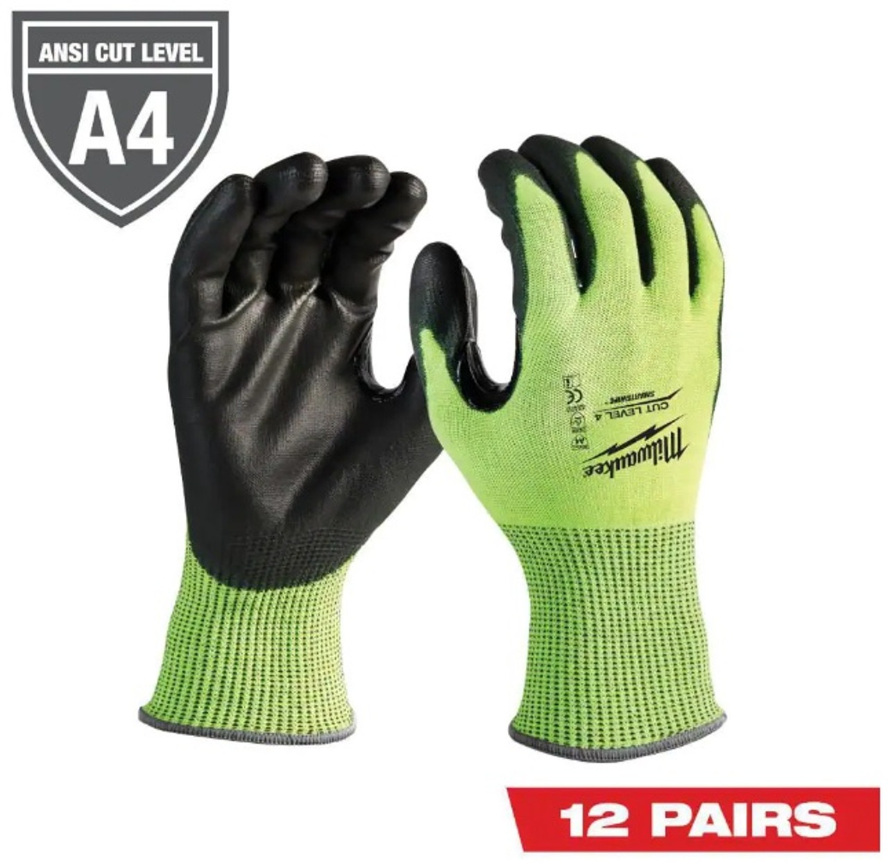 Milwaukee 48-73-8941B Medium High Visibility Level 4 Cut Resistant Polyurethane Dipped Work Gloves (12-Pack)