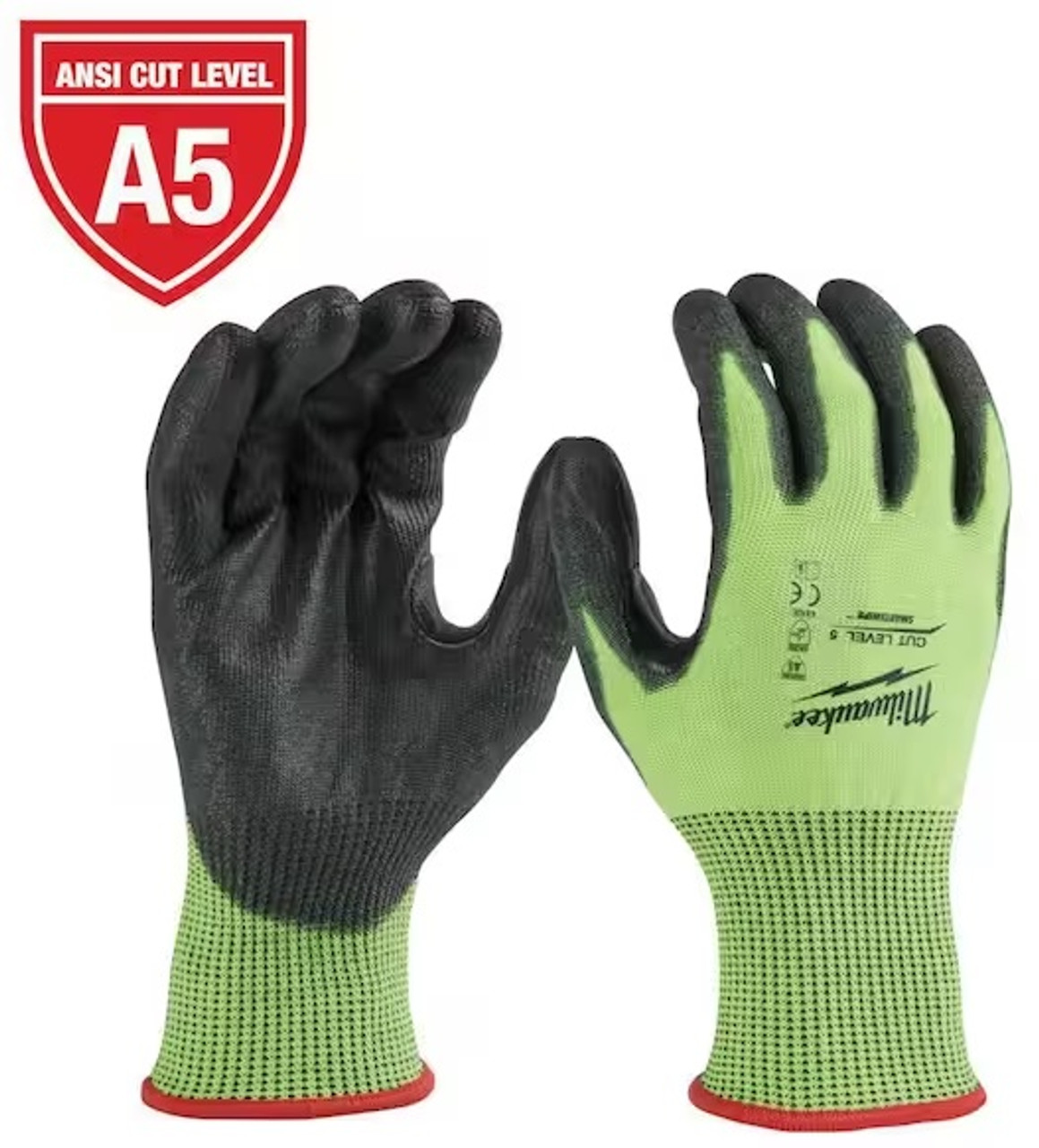 Milwaukee 48-73-8950 Small High Visibility Level 5 Cut Resistant  Polyurethane Dipped Work Gloves - Hartmann Variety