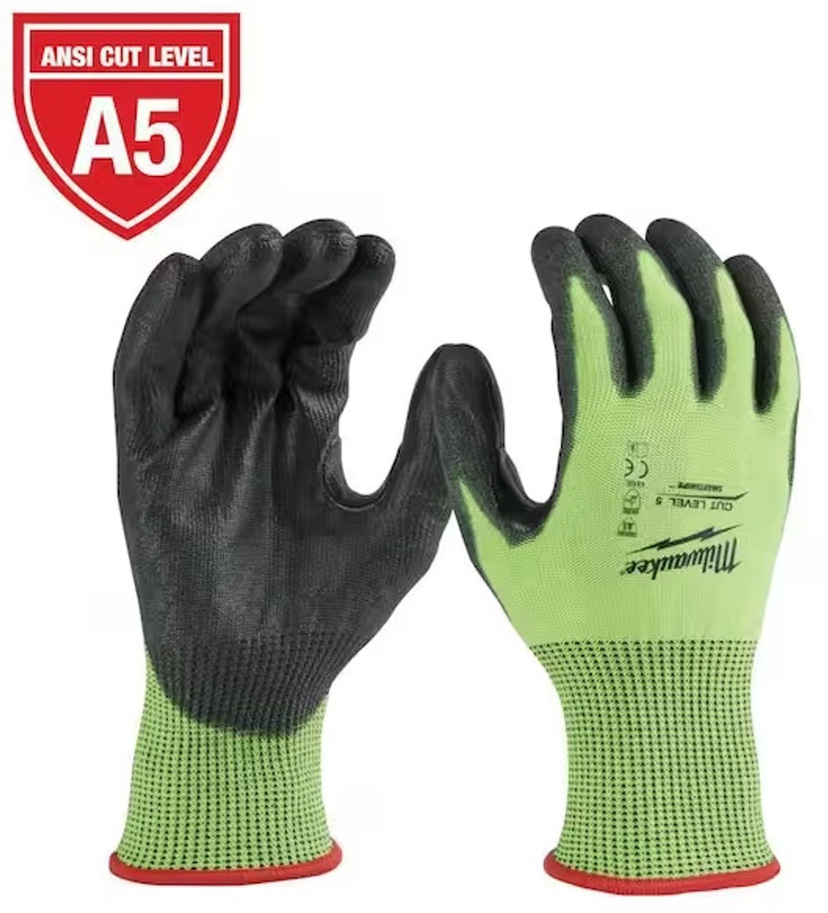 Milwaukee 48-73-8951 Medium High Visibility Level 5 Cut Resistant Polyurethane Dipped Work Gloves