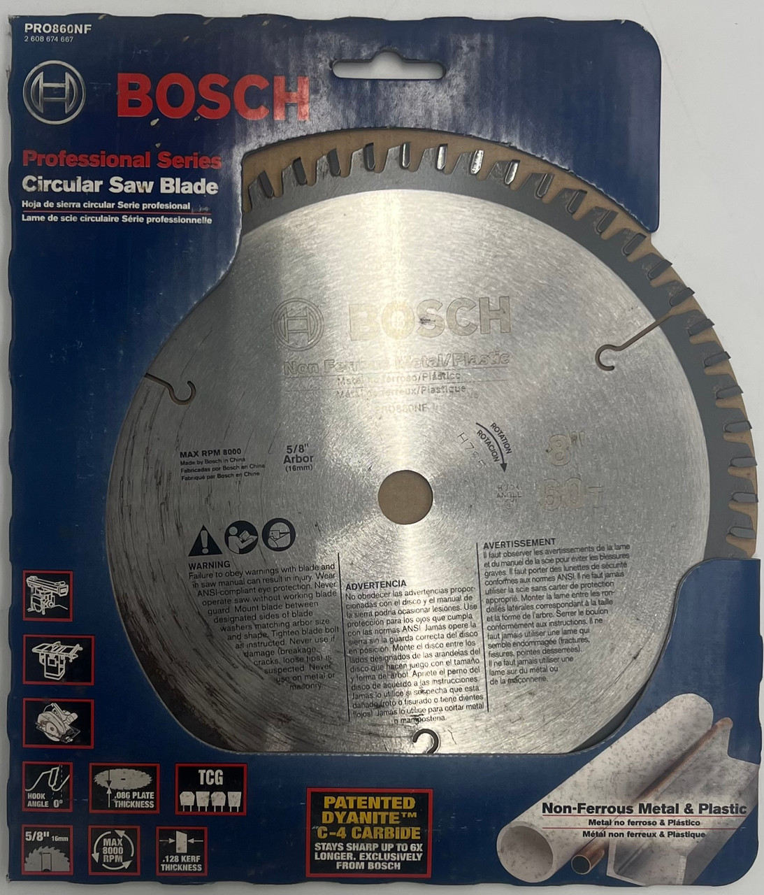 Bosch 8 In. 60 Tooth Non-Ferrous Metal Cutting Circular Saw Blade