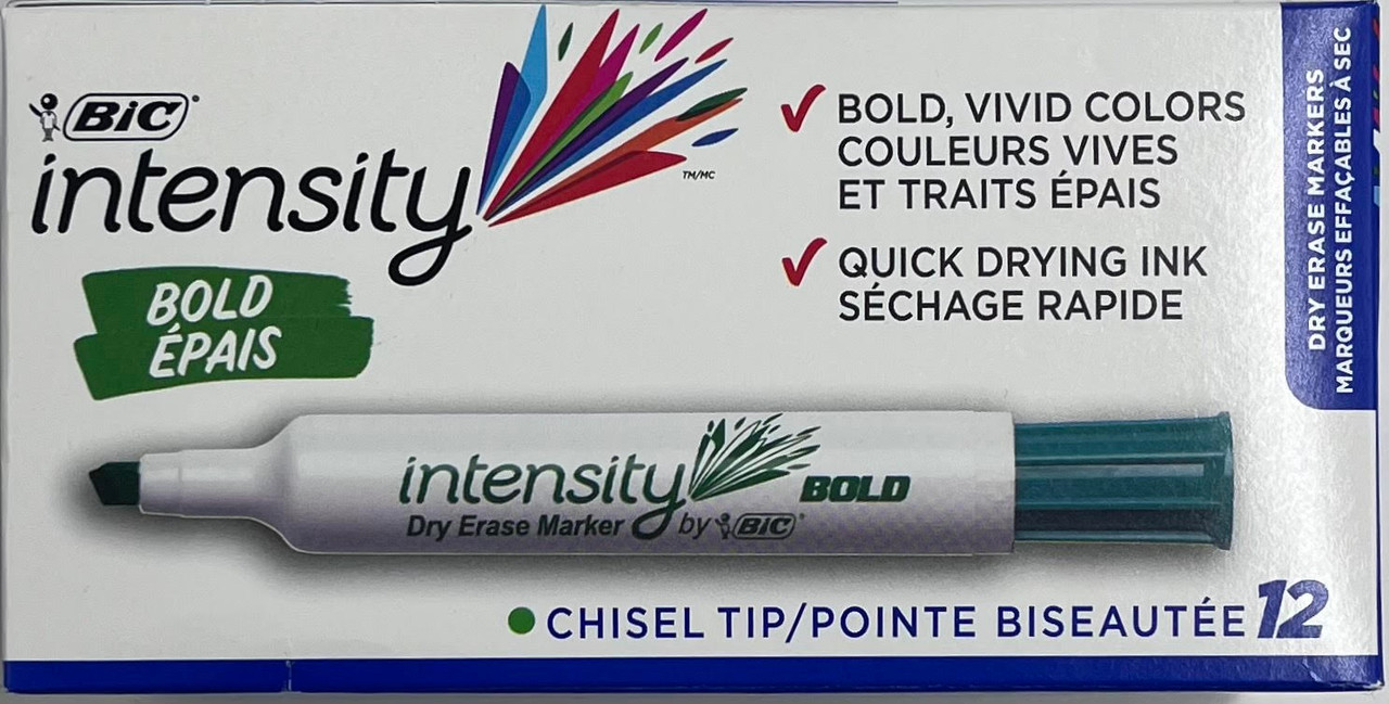 BIC 32995 Intensity Bold Chisel Tip Green Ink Dry Erase Markers - 12 pieces