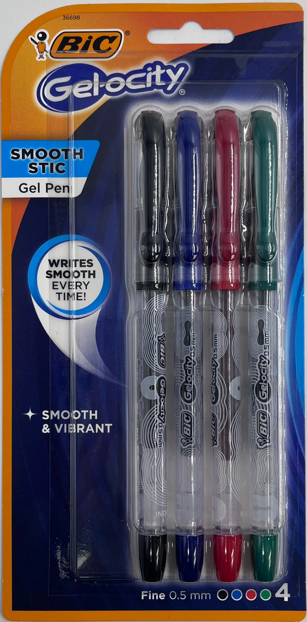 BIC 36698 Gelocity 0.5mm Fine Tip Colored Gel Pens - 4 pack