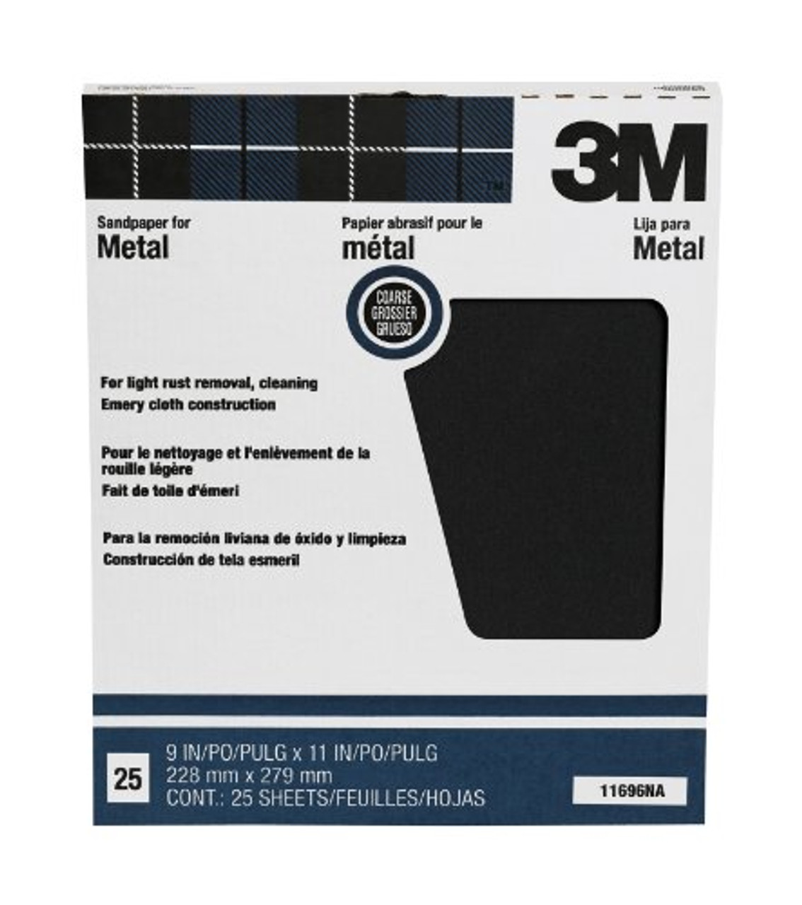 3M 11696NA 11696 Metal Emery Cloth Sanding Paper, 9" x 11", 1-Pk/25-Sheets