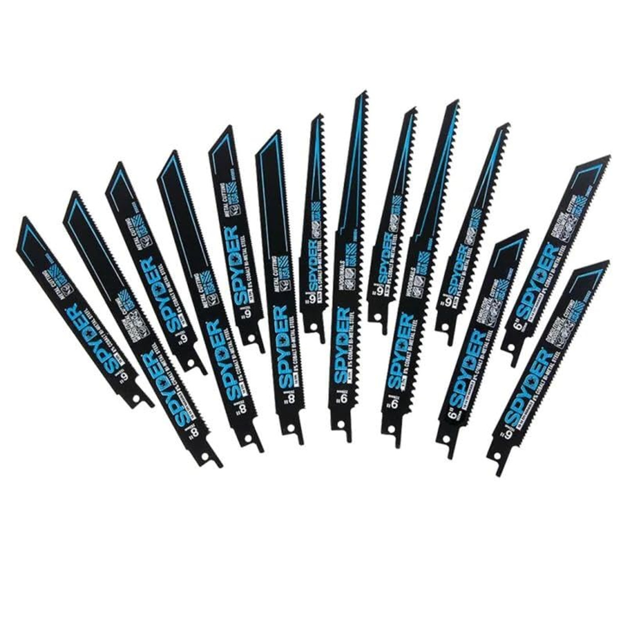 14pc Spyder 200308 Black Series Bi-Metal Reciprocating Blade Set for Wood and Metal w/ Case BiMetal Saw Blades