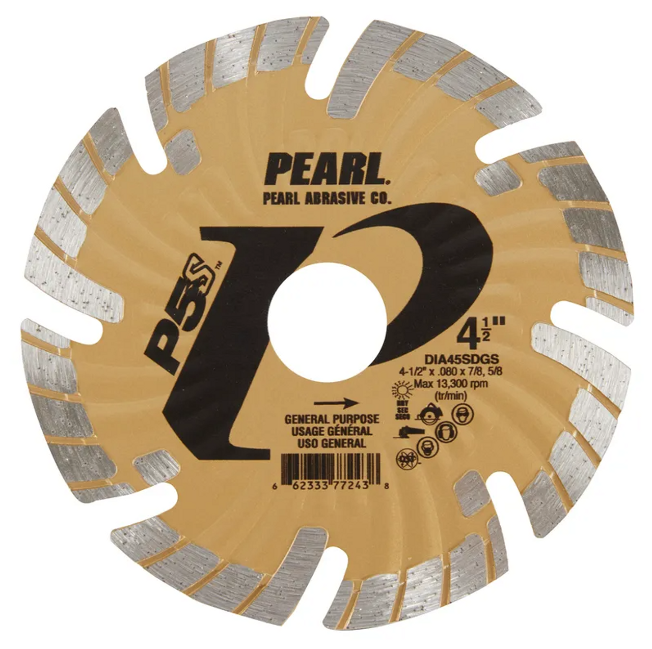 Pearl Abrasive DIA45SDGS P5s Gold Waved Core Segmented Turbo Diamond Blade, 4-1/2" x .080" x 7/8"-5/8"