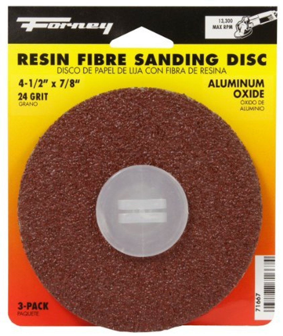 Forney (71667) Sanding Disc 4-1/2 " X 7/8 " 24grit, 1-pk/3-Discs