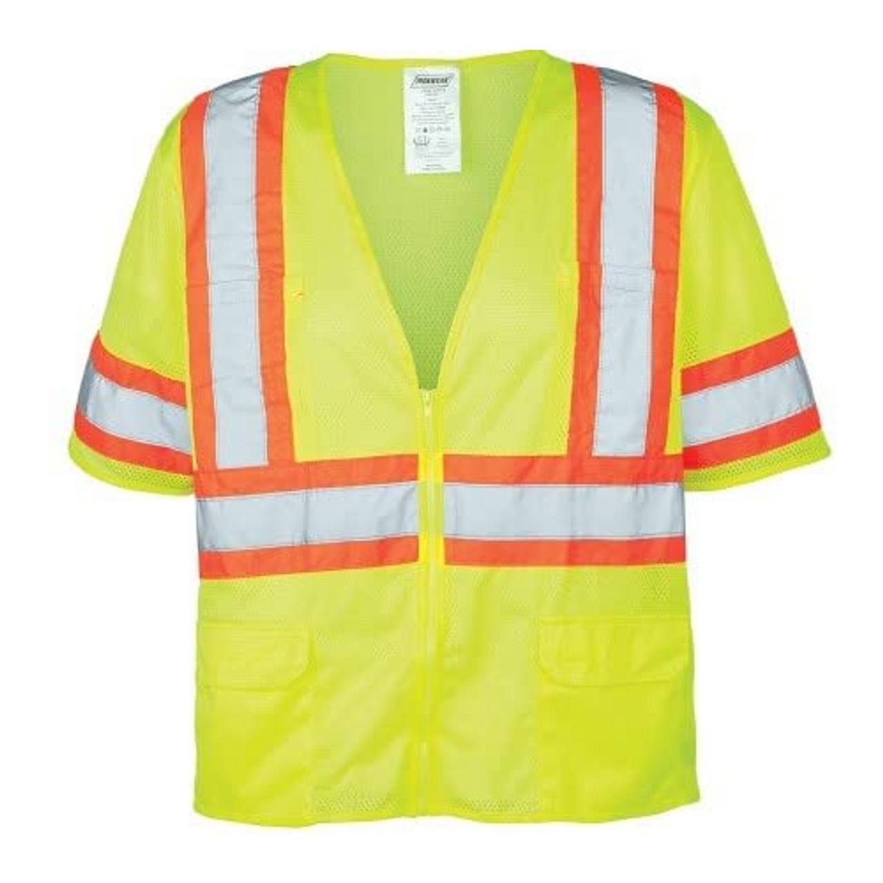 Iron Wear 1293-LZ4XL Class 3 Hi-Vis Lime Reflective Safety Vest Zipper Front Closure Vest Size 4XL (Sold as Each)