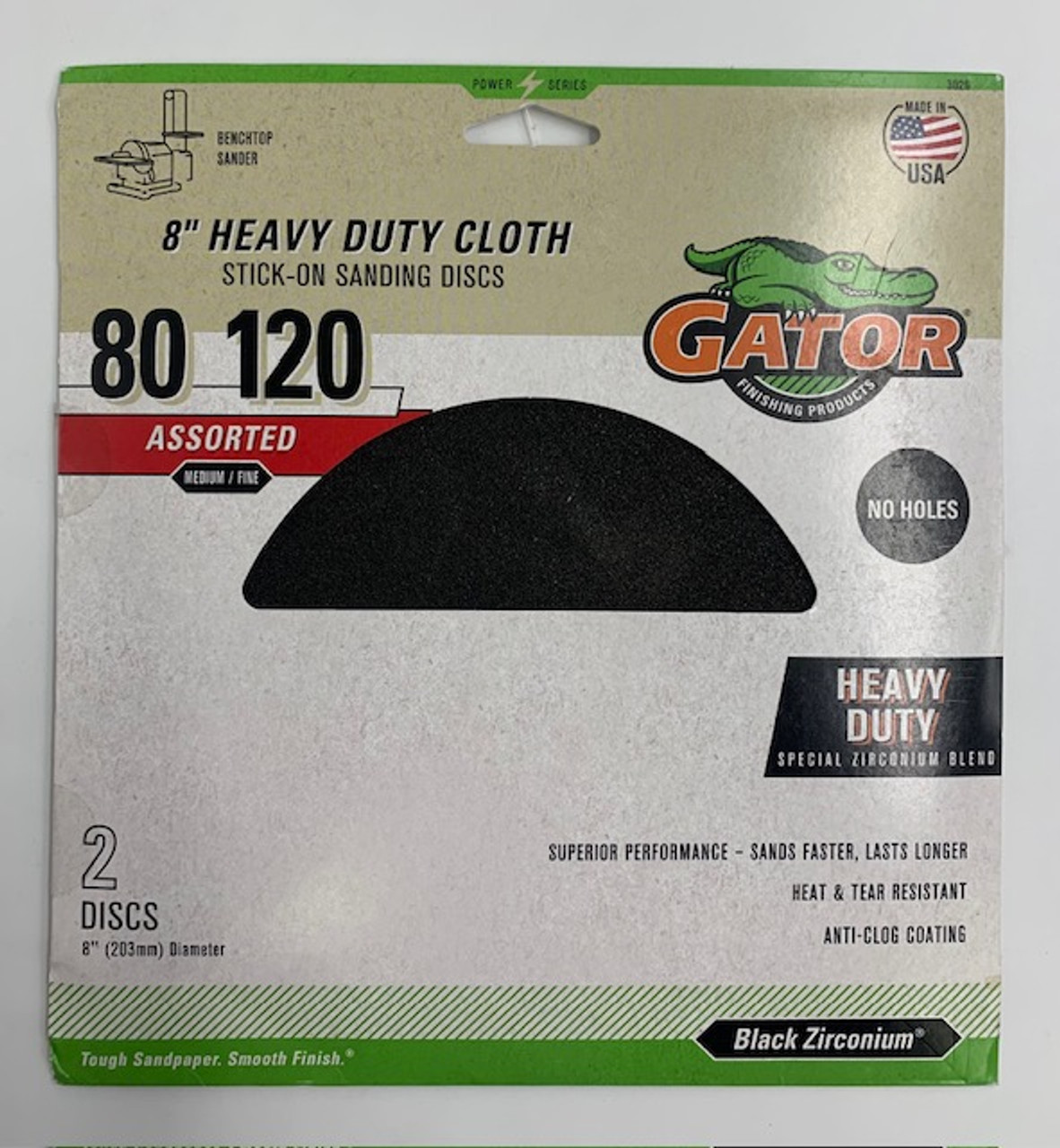 Gator (3026) 8" Heavy Duty Cloth Assorted 80 Medium 120 Fine No Holes Sanding Disc, 1-Pk/2-Discs