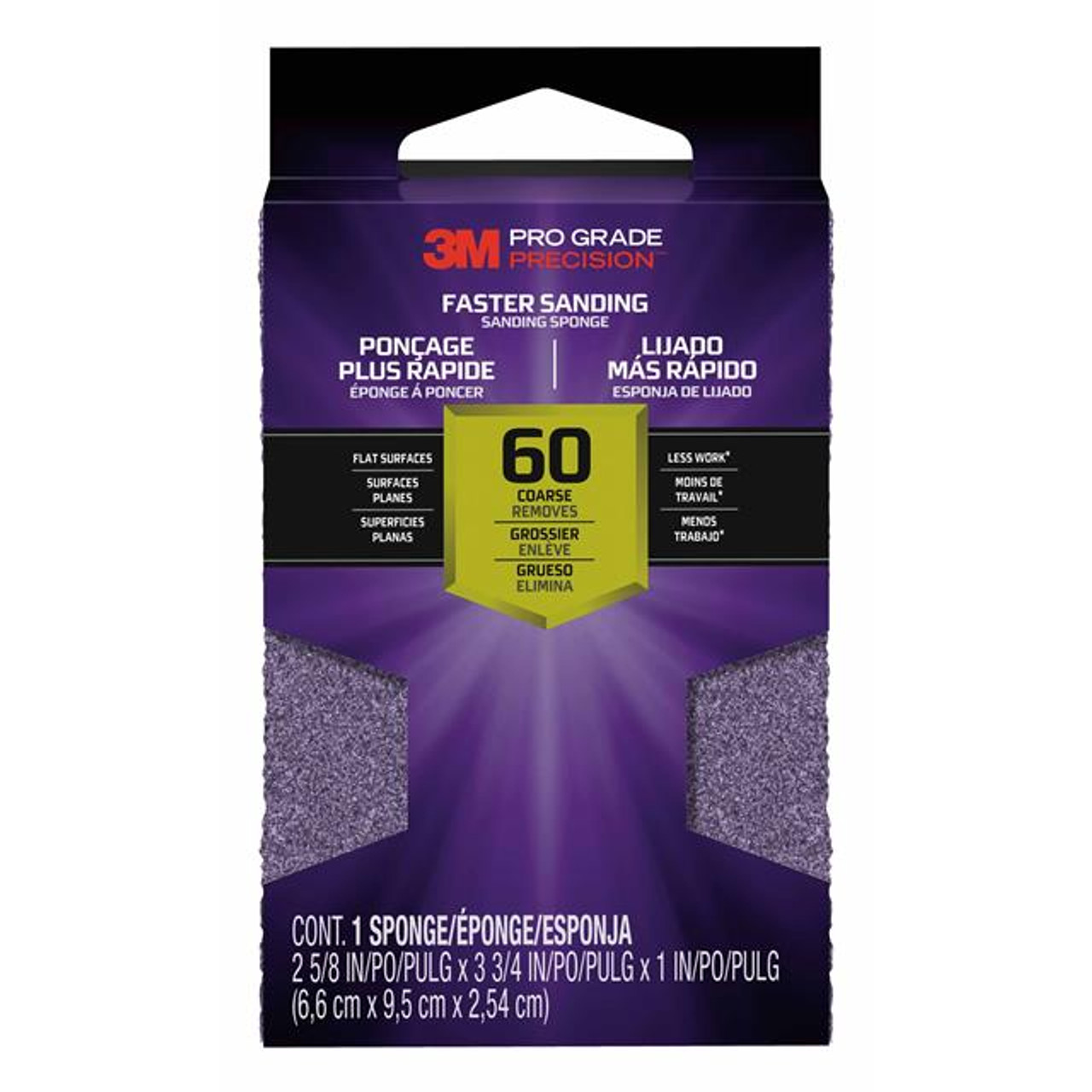 3M (24000TRIP-M-B) 60 Grit Pro-Grade Faster Sanding Sponge, 1-Sponge