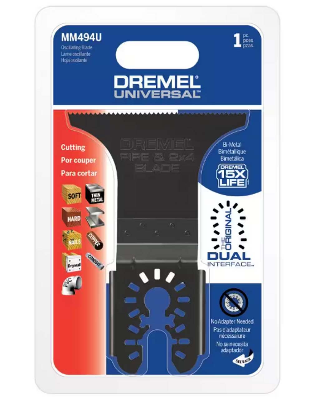 Dremel MM494U Dual Interface Pipe & 2x4 Bi-Metal Oscillating Blade, 2-3/4"