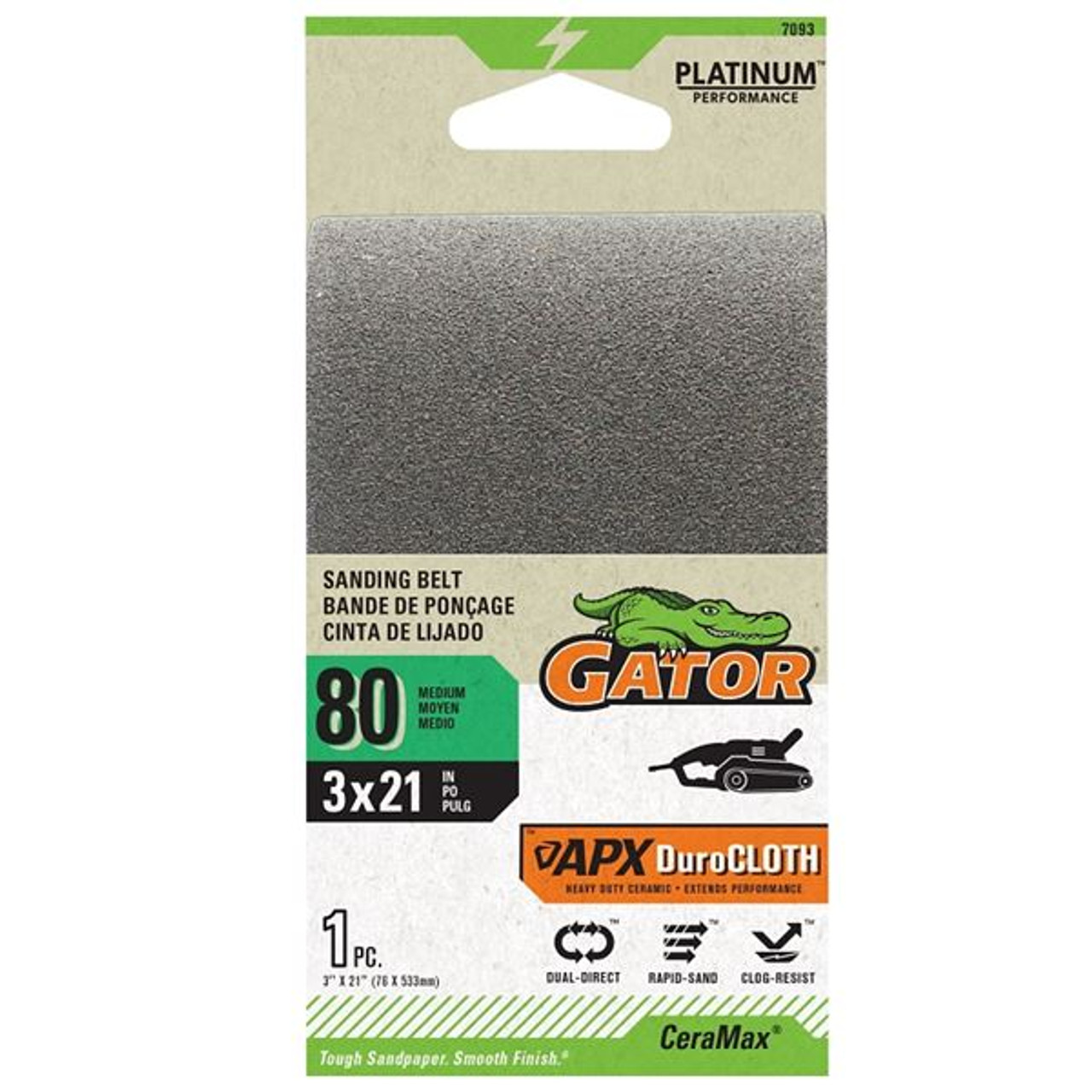 Gator (7093) Portable Sander Belt, 3 in W, 21 in L, 80 Grit, Ceramic Abrasive, 1-Pk/1-Belt Gator (7093) Portable Sander Belt, 3 in W, 21 in L, 80 Grit, Ceramic Abrasive, 1-Pk/1-Belt