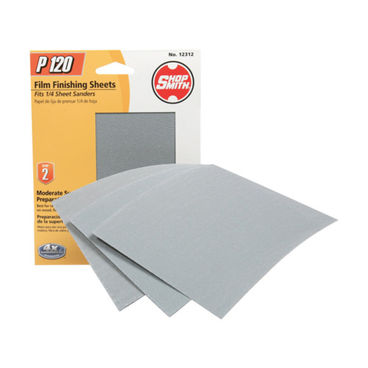 Shopsmith (12312) - 5-1/2 in. L x 4-1/2 in. W 120 Grit Aluminum Oxide 1/4 Sheet Sandpaper - 1-Pack/5-Sheets