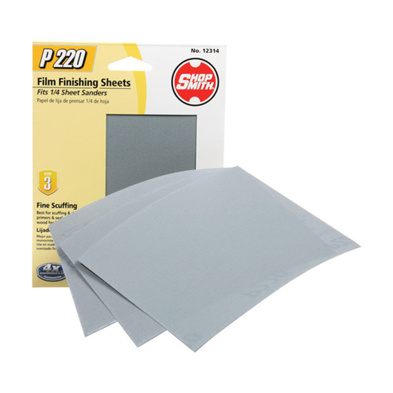 ShopSmith (12314) 5-1/2 In. L X 4-1/2 In. W 220 Grit Fine Aluminum Oxide 1/4 Sheet Sandpaper 1-Pk/5-Sheets