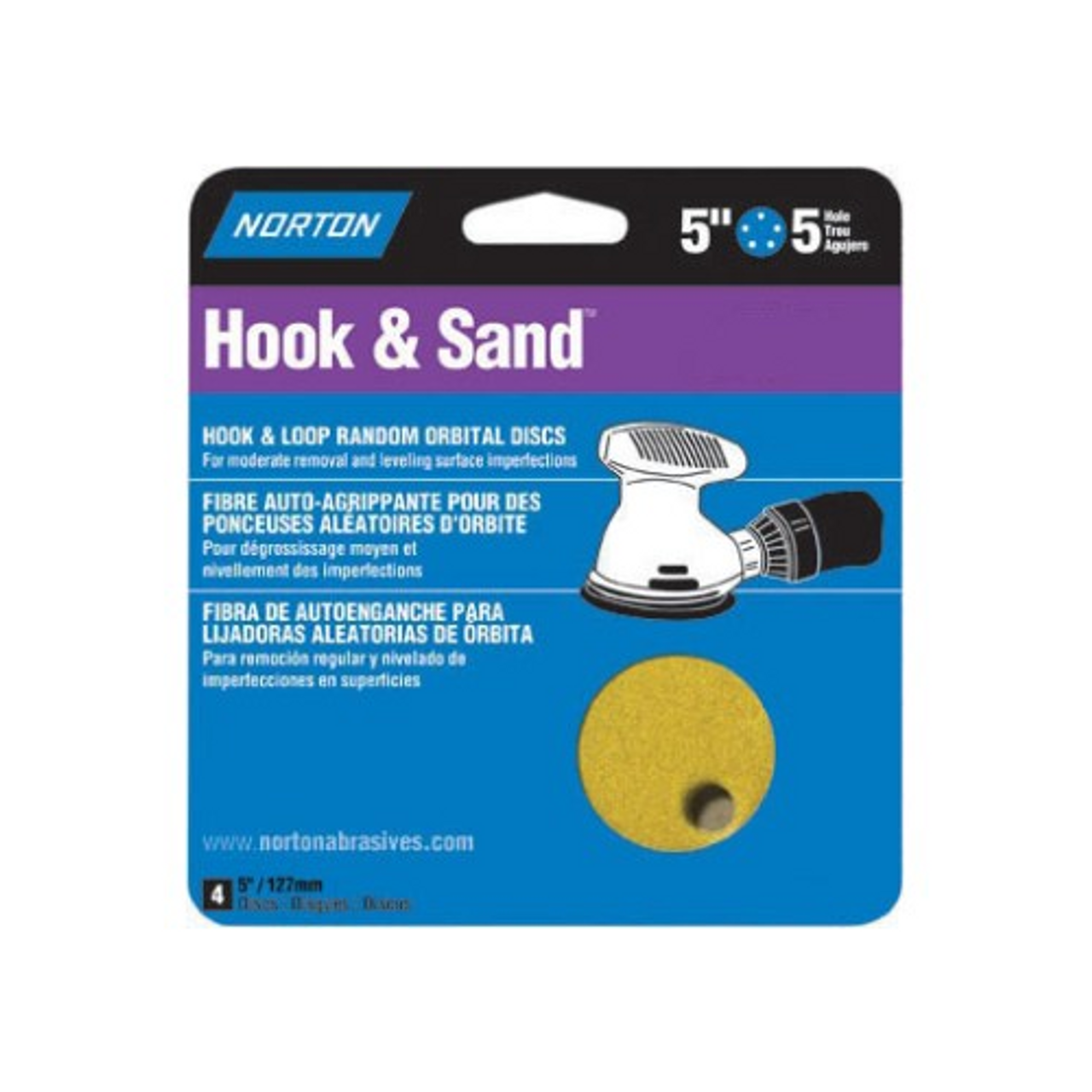 NORTON (02207) Hook & Sand Disks, 5 Holes - 80 Grit ~ 5" x 5", 1-Pk/4-Discs