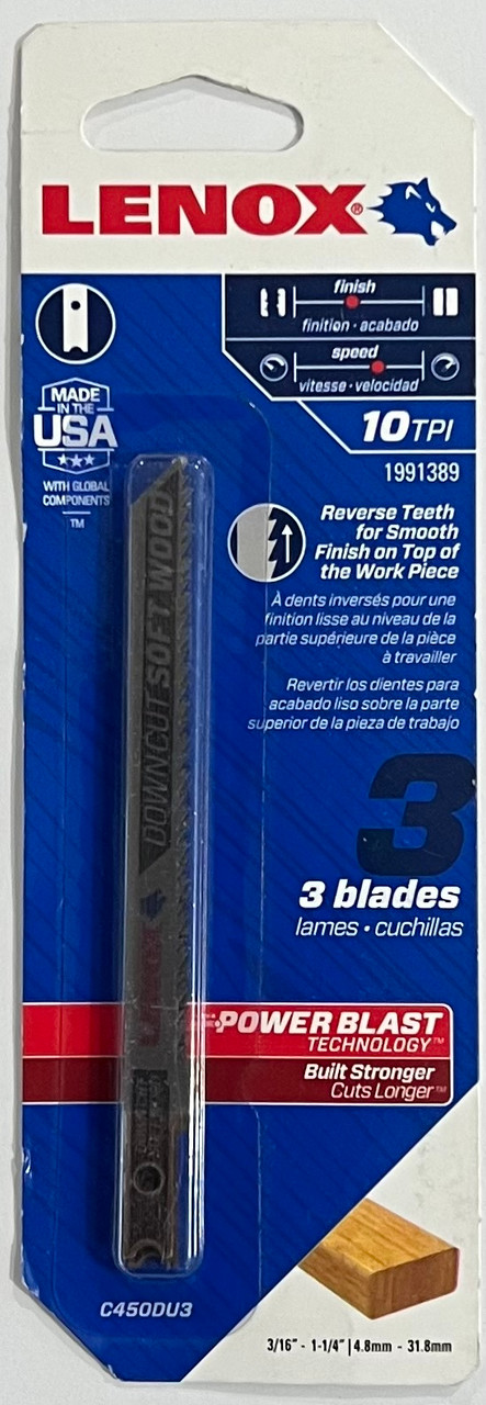 LENOX Tools 1991389 U-Shank Down Cutting Wood Jig Saw Blade, 4" x 5/16" 10 TPI, 3 Pack