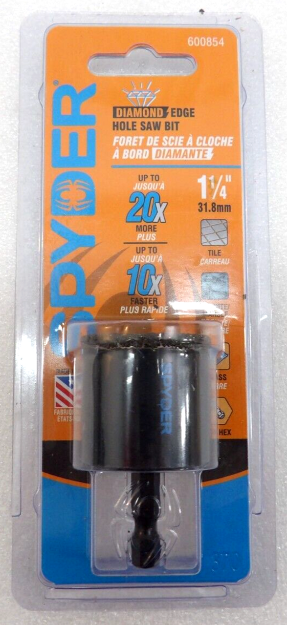 Spyder 600854 1-1/4" Diamond Arbor 1/4" HEX Drive Hole Saw Bit