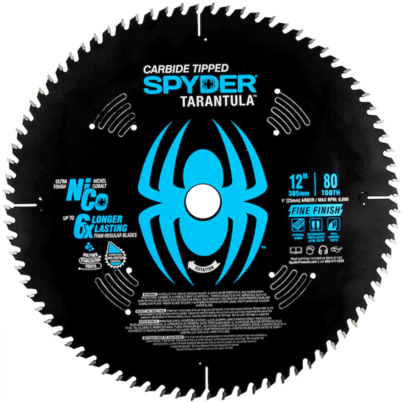 Spyder (13054) 12" 80-Tooth Fine Finish Tungsten Carbide-tipped Tarantula Steel Miter/Table Saw Blade