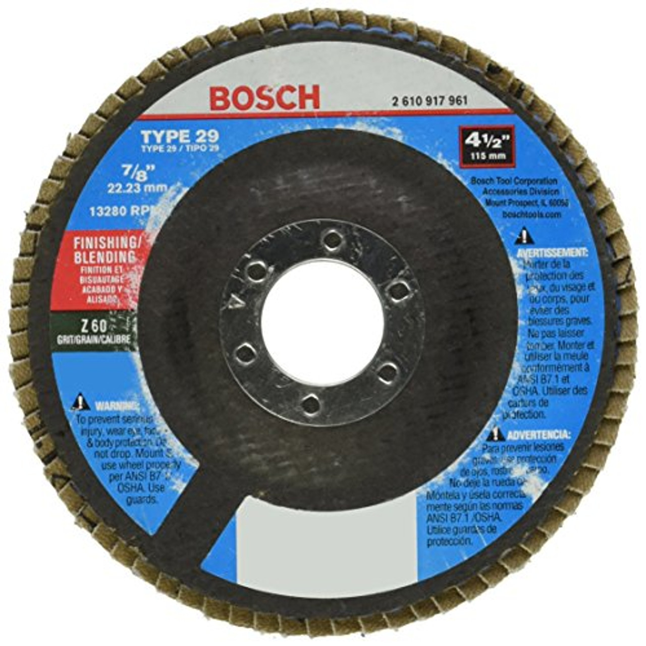 Bosch FD2945060 4-1/2 In. 7/8 In. Arbor Type 29 60 Grit Blending/Grinding Abrasive Wheel