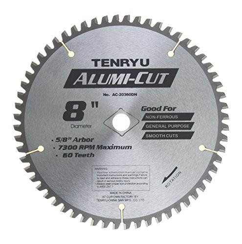 Tenryu AC-20360DN Alumi-Cut Carbide Tipped Saw Blade, 8" x 60 Tooth