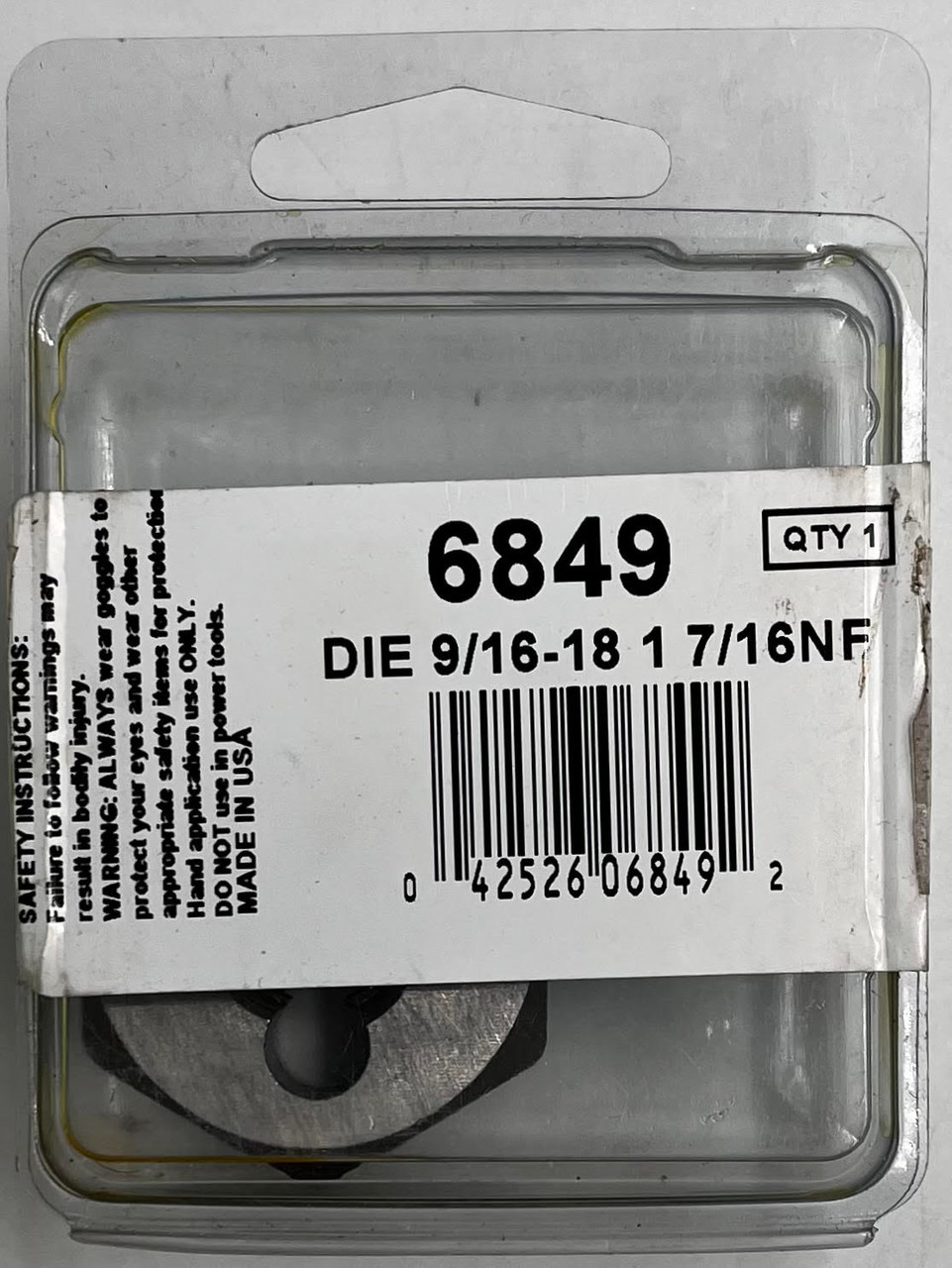 Irwin Hanson 6849 Die, 9/16-18, 1-7/16 NF