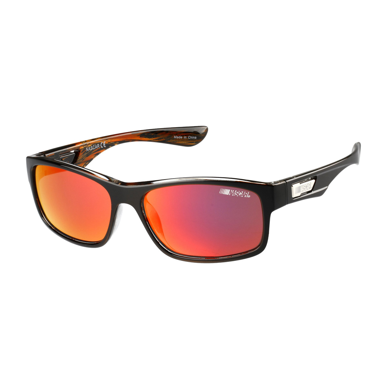 NASCAR Racerx 104P Polarized Rectangle Sunglasses, Shiny Black, 59 mm