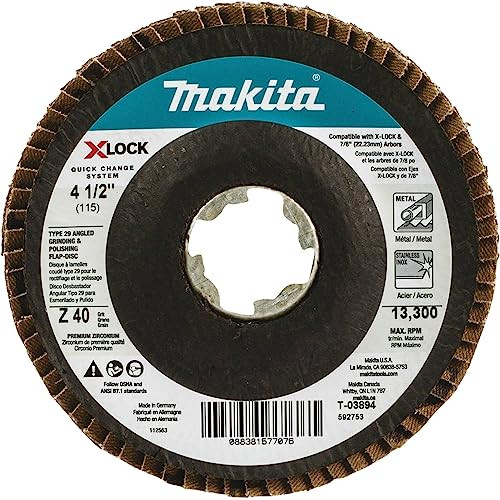 Makita T-03894 X-LOCK 4‑1/2in 40-Grit Type 29 Angled Grinding and Polishing Flap Disc - 7/8in Arbor