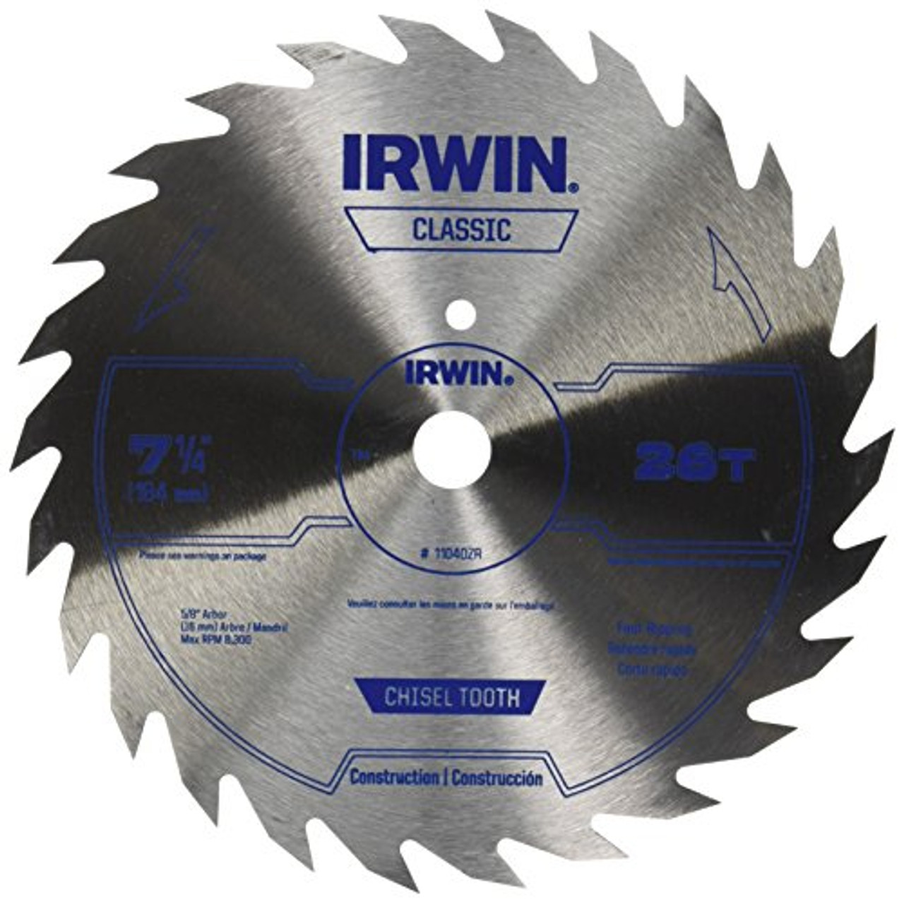 IRWIN Tools Classic Series Steel Corded Framing/Ripping Circular Saw Blade, 7 1/4-inch, 26 Tooth (11040ZR)