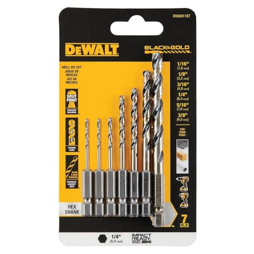 DeWalt Black & Gold 7 Piece Impact Ready Metal Drill Bit Set