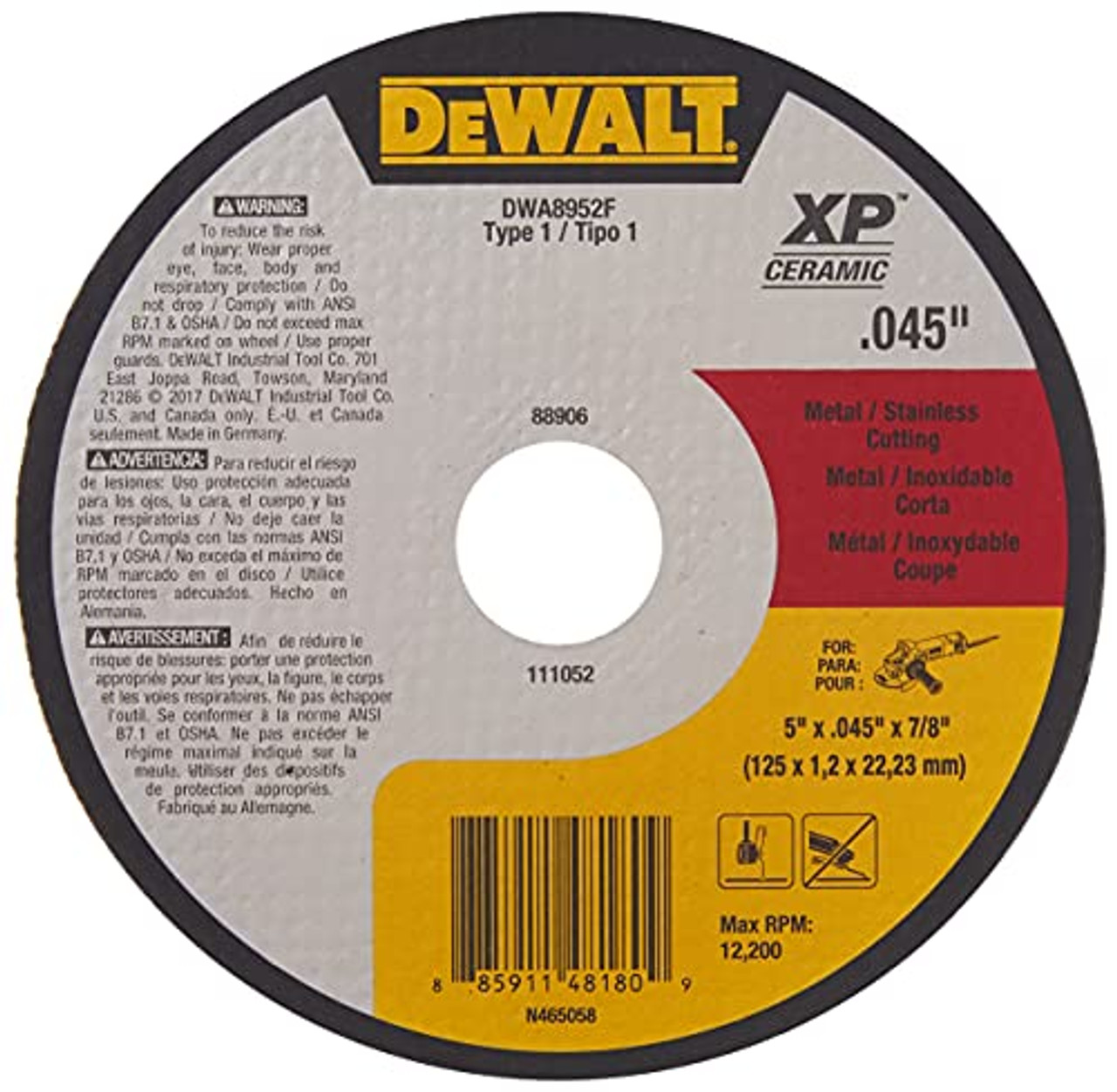 DEWALT DWA8952F T1 XP CER Fast Cut-Off Wheel, 5" x 0.045" x 7/8"