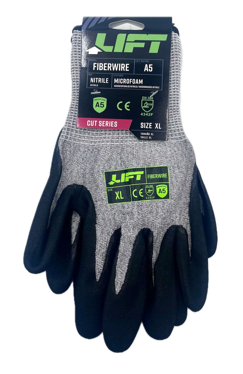Lift Safety GFN-19YXL Size XL Fiberwire Microfoam Nitrile Dipped Safety Gloves